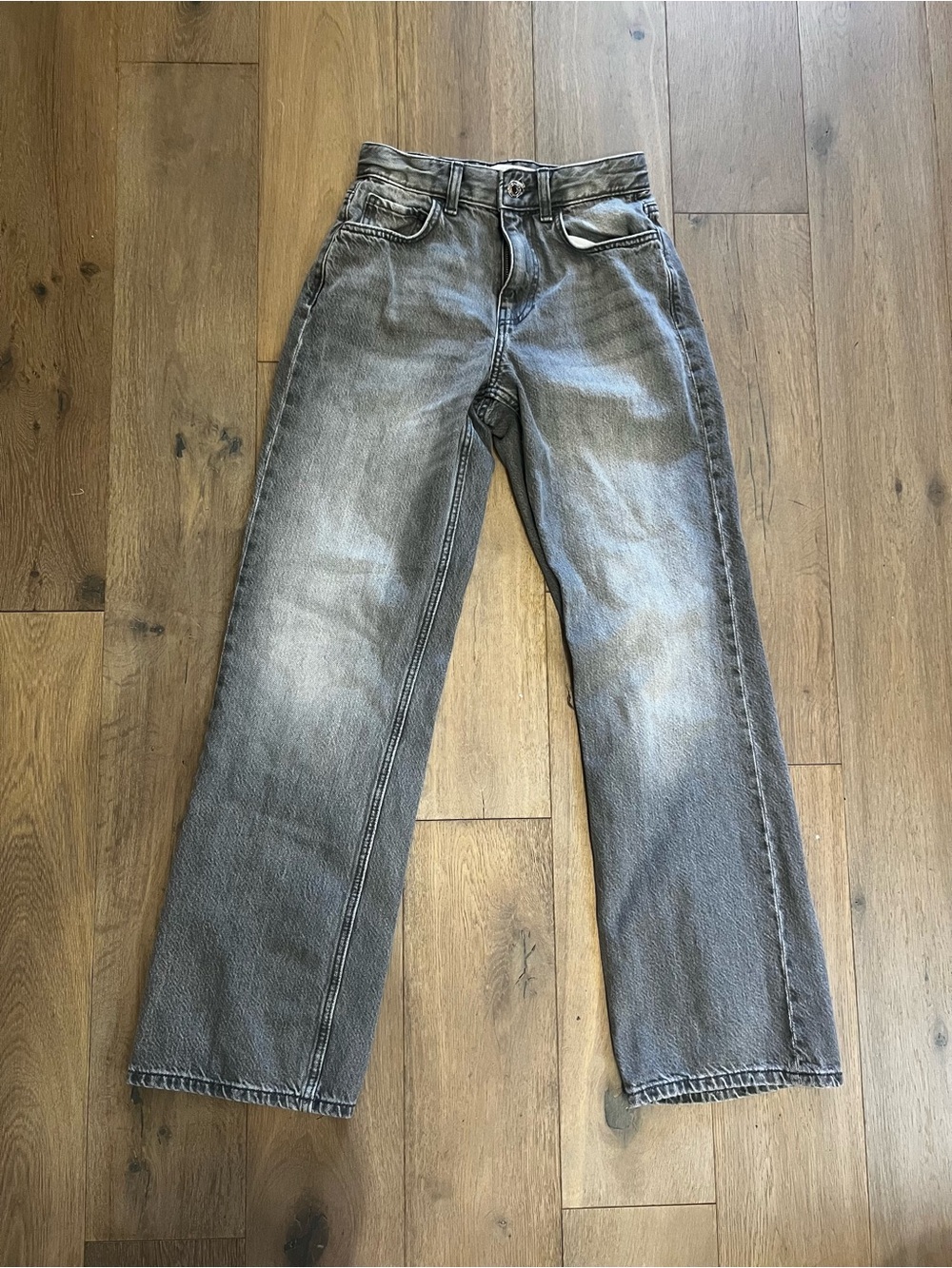 Bershka Men's Washed Grey Straight Jeans